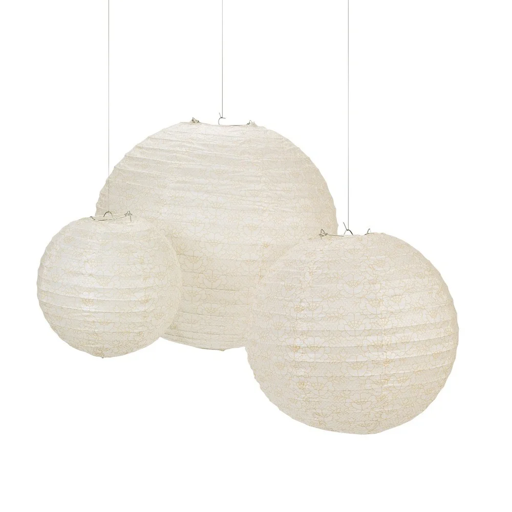 6 Floral Gold Pattern Paper Lanterns Cream Hanging Party Decor Round 8